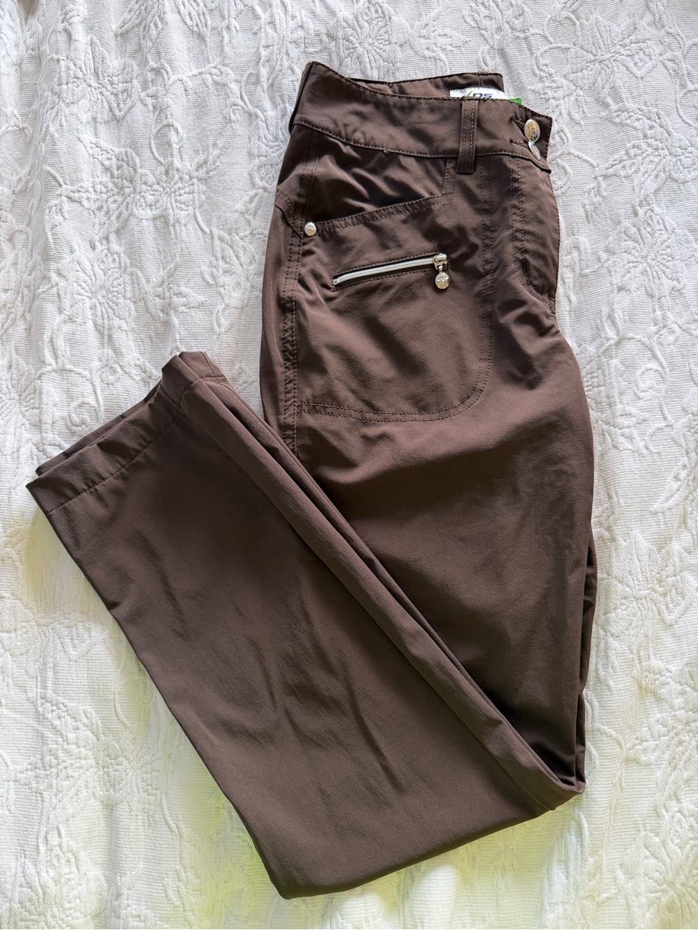 Daily Sports XDS Brown Golf Pants Women’s EU 38 US 5 Straight Leg Zip Pocket